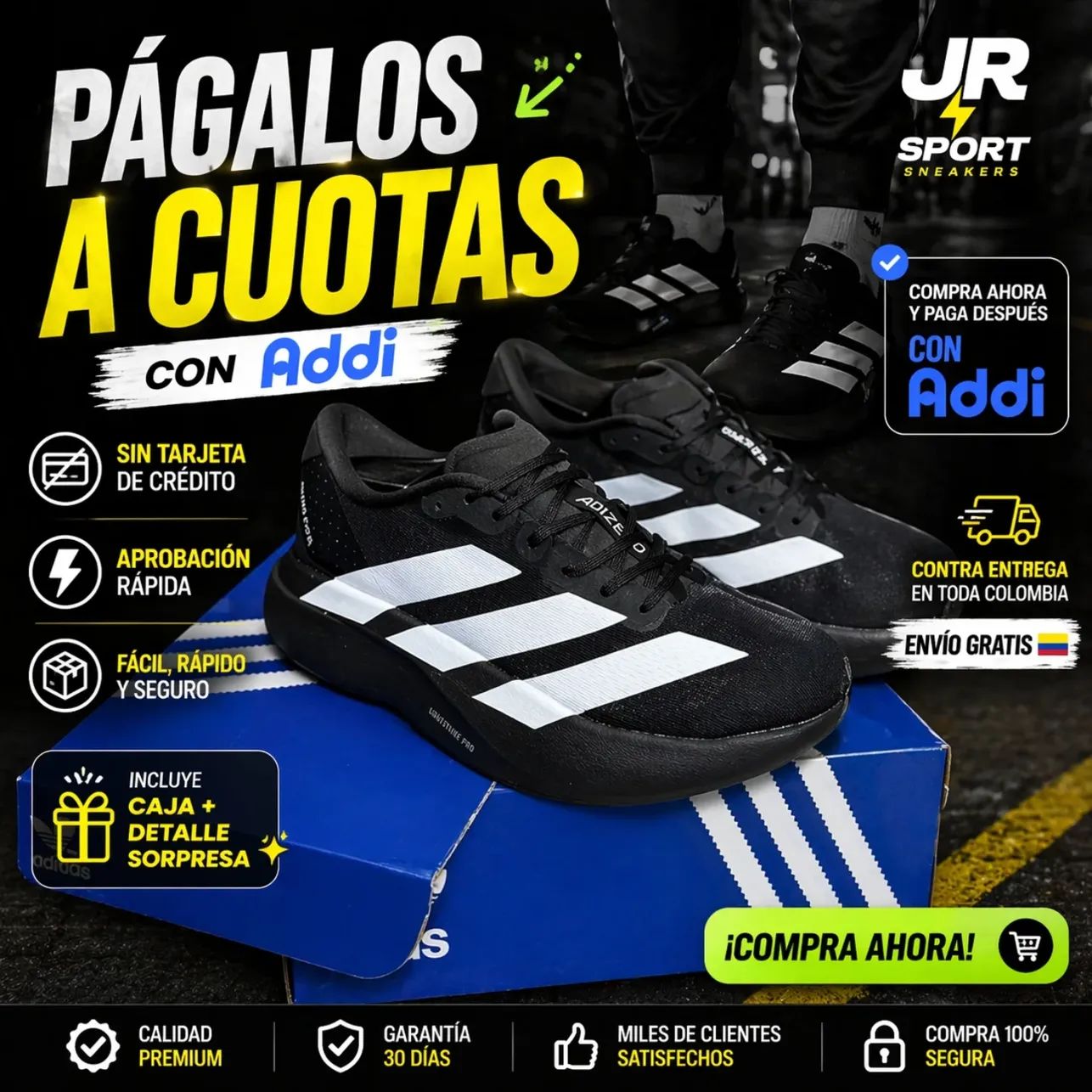 ADIDAS ADIZERO EVO SL NEGRO, 1.1 💳 CRÉDITO CON ADDI